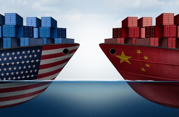 Illustration of US & China shipping boats